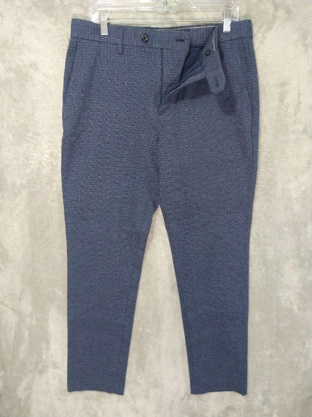 Banana Republic Pants Mens 32x32 Blue Plaid Slim Tapered Fit Textured Flat Front